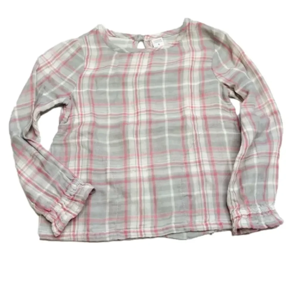 HARPER Canyon NWT Grey & Pink Plaid Ruffle Sleeve Keyhole Blouse